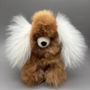 Alpaca Dog Plush Figure Peruvian Link 10 Inch Handmade Folk Art Peru Brown White